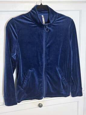 Leo & Nicole Velour Zip Jacket Women’s Blue Soft Lounge Track Jacket Pockets PS